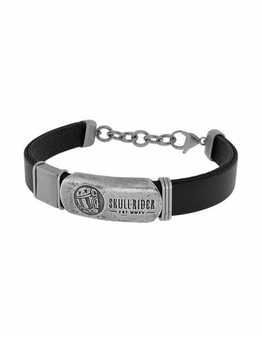 Pulsera de Cuero Negro Skull Rider...