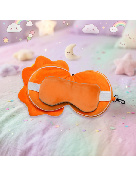 Almohada Viaje Y Antifaz Leon naranja infantil