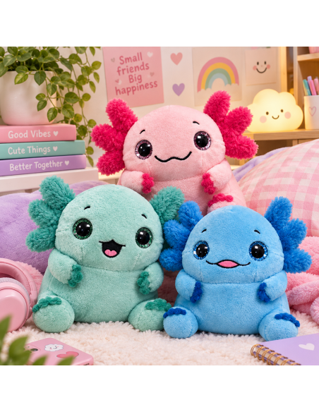 Peluche Ajolote Kawaii Suave – Disponible en Rosa, Verde y Azul