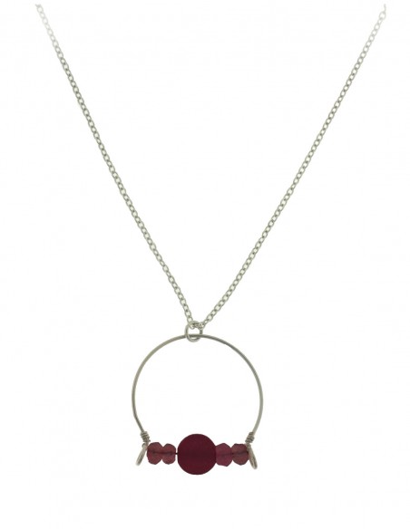 ROME NECKLACE PENDANT BEADS RED AND STEEL