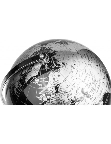 GLOBO DA TERRA EM INGLÊS | DECORAÇÃO DE ESCRITÓRIO E MESA (PRETO/PRATA 20cm)