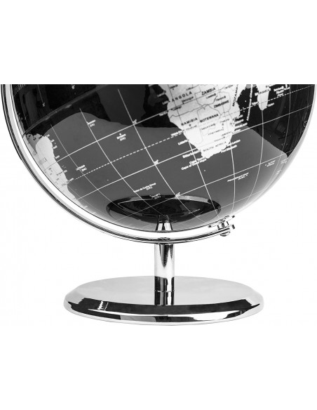 Globo Terráqueo en inglés | Decoración Oficina y Escritorio (Negro/Plateado, 20 cm)