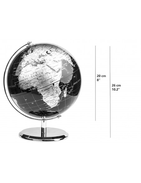 Globo Terráqueo en inglés | Decoración Oficina y Escritorio (Negro/Plateado, 20 cm)