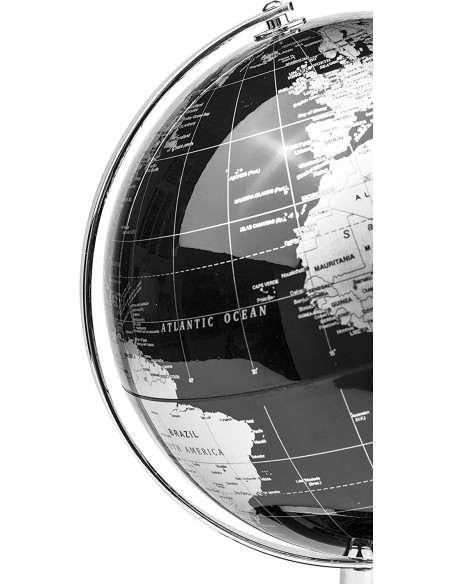 Globo Terráqueo en inglés | Decoración Oficina y Escritorio (Negro/Plateado, 20 cm)