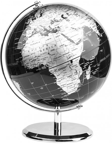 GLOBO DA TERRA EM INGLÊS | DECORAÇÃO DE ESCRITÓRIO E MESA (PRETO/PRATA 20cm)