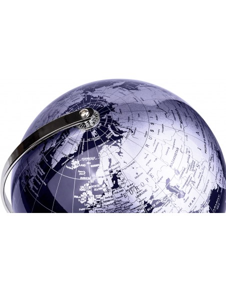 Globo Terráqueo en inglés | Decoración Oficina y Escritorio (Azul/Plateado, 20 cm)