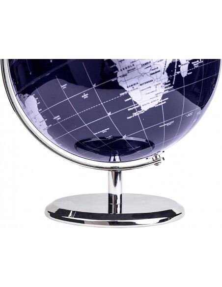Globo Terráqueo en inglés | Decoración Oficina y Escritorio (Azul/Plateado, 20 cm)