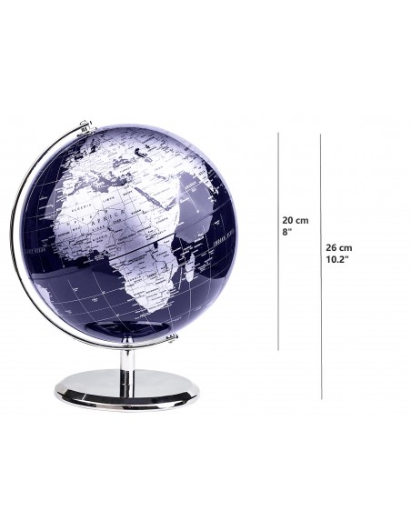 Globo Terráqueo en inglés | Decoración Oficina y Escritorio (Azul/Plateado, 20 cm)