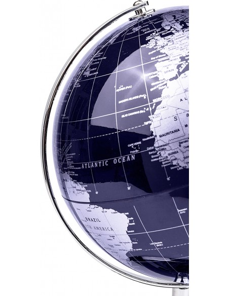 Globo Terráqueo en inglés | Decoración Oficina y Escritorio (Azul/Plateado, 20 cm)