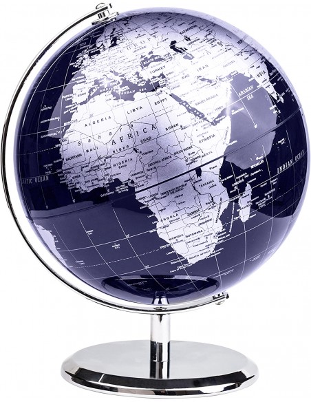 GLOBO DA TERRA EM INGLÊS | DECORAÇÃO DE ESCRITÓRIO E MESA (AZUL/PRATA 20cm)