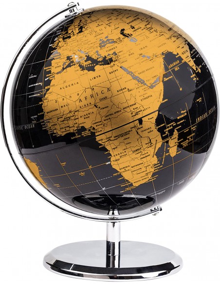 GLOBO DA TERRA EM INGLÊS | DECORAÇÃO DE ESCRITÓRIO E MESA (PRETO/DOURADO 20cm)