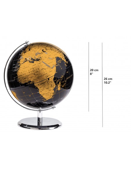 GLOBO DA TERRA EM INGLÊS | DECORAÇÃO DE ESCRITÓRIO E MESA (PRETO/DOURADO 20cm)