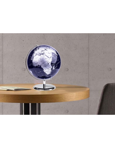Globo Terráqueo en inglés | Decoración Oficina y Escritorio (Azul/Plateado, 20 cm)