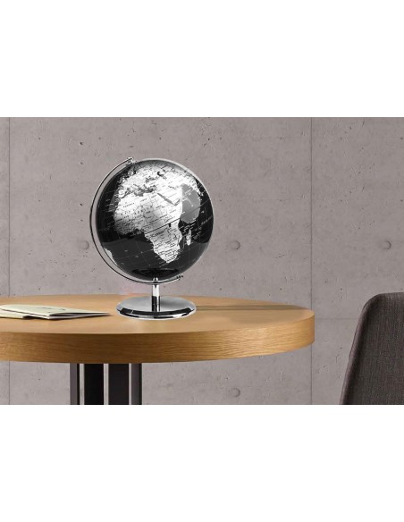 GLOBO DA TERRA EM INGLÊS | DECORAÇÃO DE ESCRITÓRIO E MESA (PRETO/PRATA 20cm)