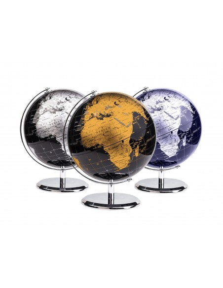Globo Terráqueo en inglés | Decoración Oficina y Escritorio (Negro/Plateado, 20 cm)