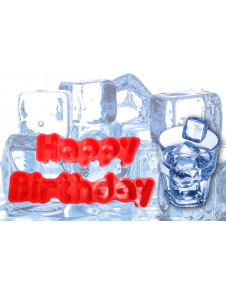 Molde de silicona con la frase HAPPY BIRTHDAY ideal para hacer cubitos de hielo, chocolatinas